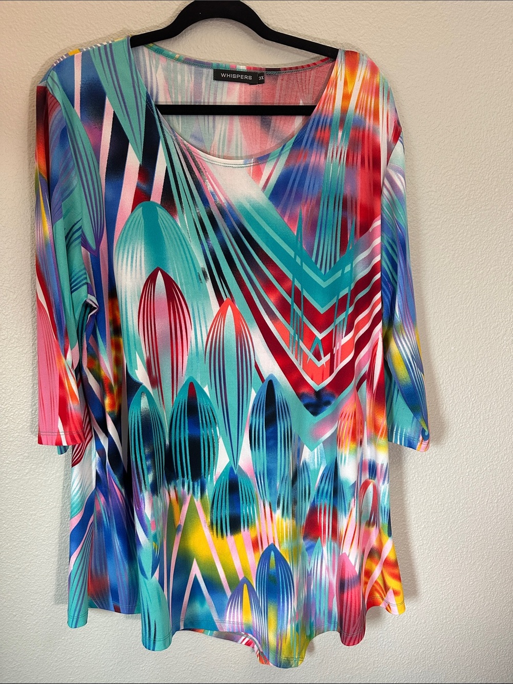 Tunic length Whisper Multi-Color Abstract Scoop Neck Blouse